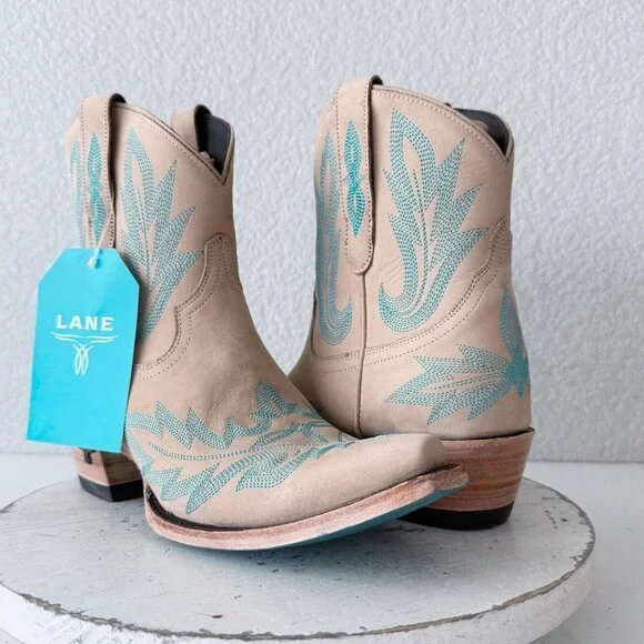 Lane LEXINGTON Womens Cowboy Bootie Sz 9 Sand and Stream Western Cowgirl Boots - Picture 13 of 13